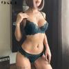 Lace Sexy Embroidery Bra Women Plus Size Underwear Set Green