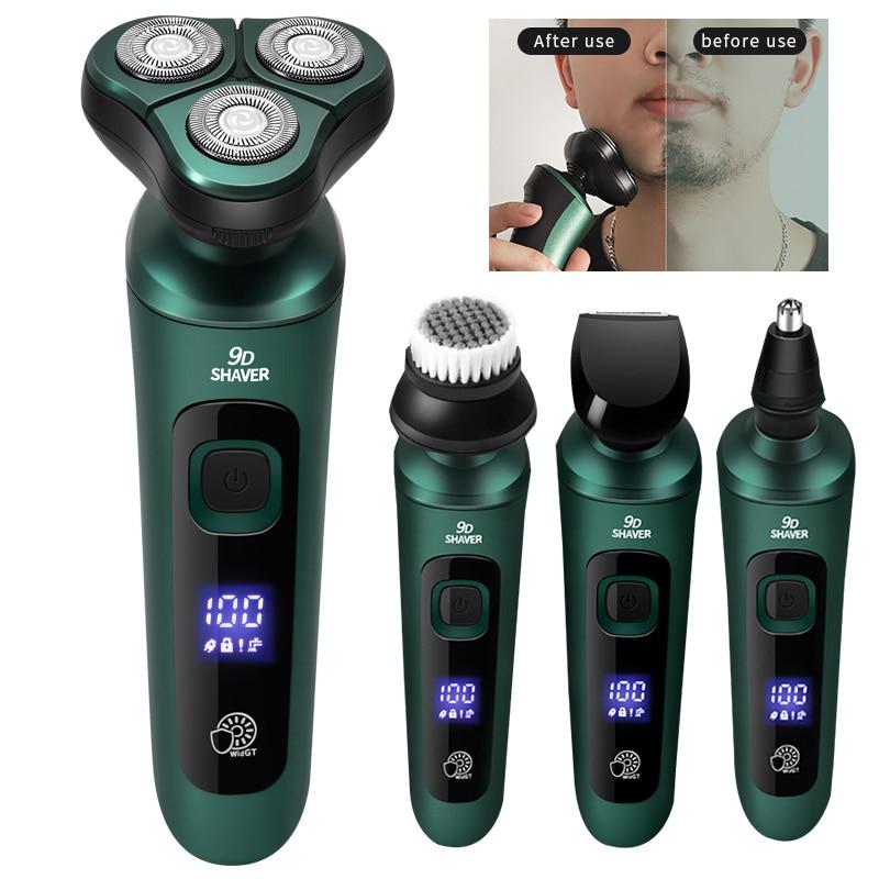 4 In 1 Smart Electric Shaver LCD Digital Display Three-head Floating Razor USB Rechargeable Washing Multi-function Beard Knife