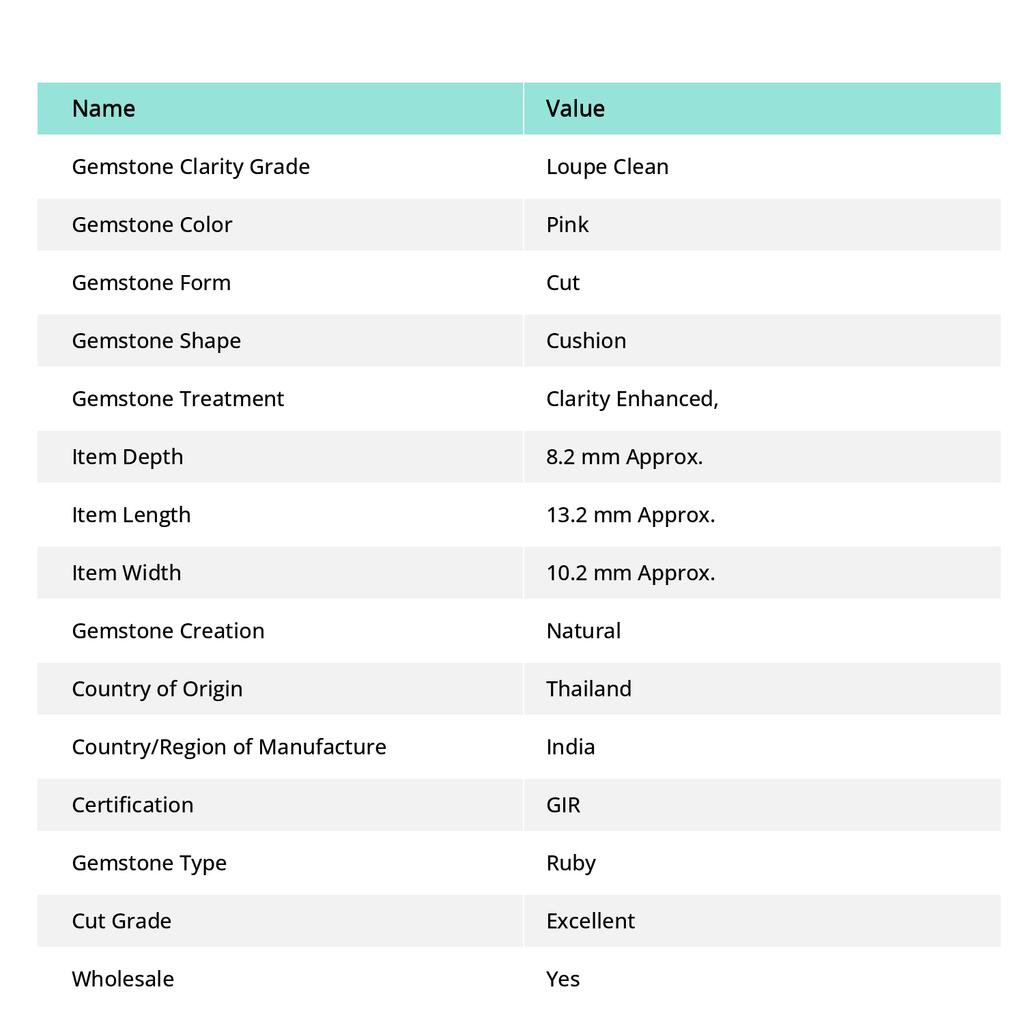 Cushion Cut Natural Pink Ruby 7.96 Carat CERTIFIED Loose Gemstone Ring Size A-1233