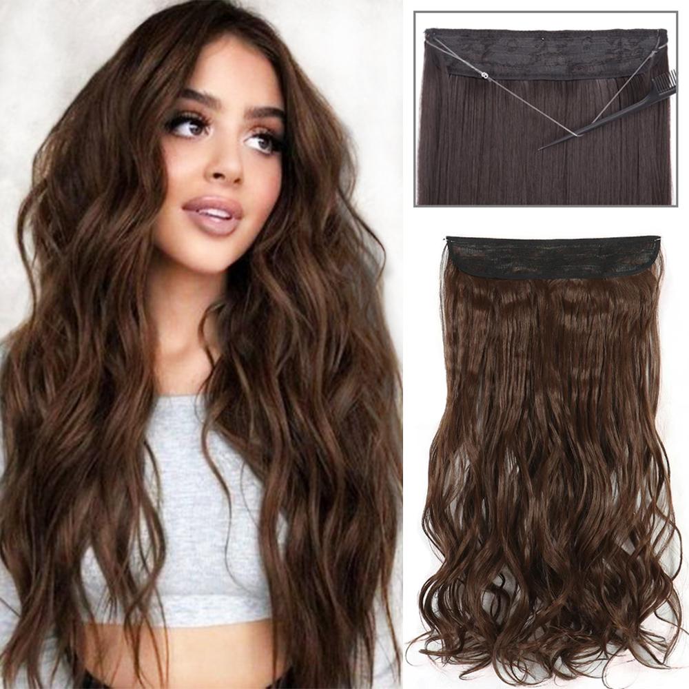 XINRAN Длинные волнистые волосы синтетические невидимые накладные волосы натуральные скрытые секретные накладные волосы для женщин ежедневное использование