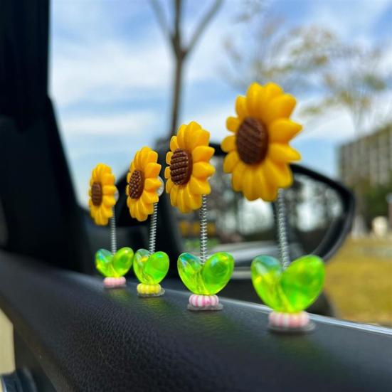 5/8/10Pcs Sunflower Decoration Car Ornament Realistic Looking Mini Size Easy To Install Spring-loaded