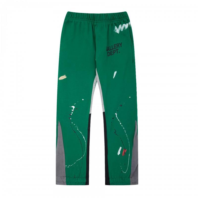 Mens Hand-Painted Patchwork Drawstring Sweatpants Cotton Casual Trousers Straight Fit Lightweight