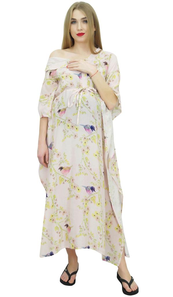 Bimba Мамочки черный принтованный кафтан для беременных с завязками на талии макси