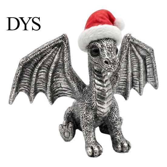 Detailed Dragon Ornament Santa Hat Figurine Ornament, Retro Resin Christmas Ornaments Decoration, Distressed Statue for Desktop Tree Decor Fantasy