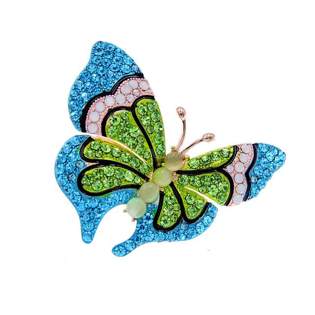New Arrival Rhinestone Omber Color Blue Butterfly Brooches For Women Insect Pin Winter Design Fashion Jewelry