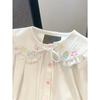 2024 Весенняя блузка женская японская кавайная милая кружевная лоскутная рубашка с воротником Питер Пэн винтажная милая вышивка топ Blusas Feminina