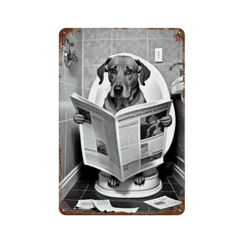 Забавная ванная комната, юмористический декор в виде животных, медведь, собака, тигр, сидящий на унитазе, читающий плакат, художественная металлическая жестяная вывеска, табличка для туалета, дома