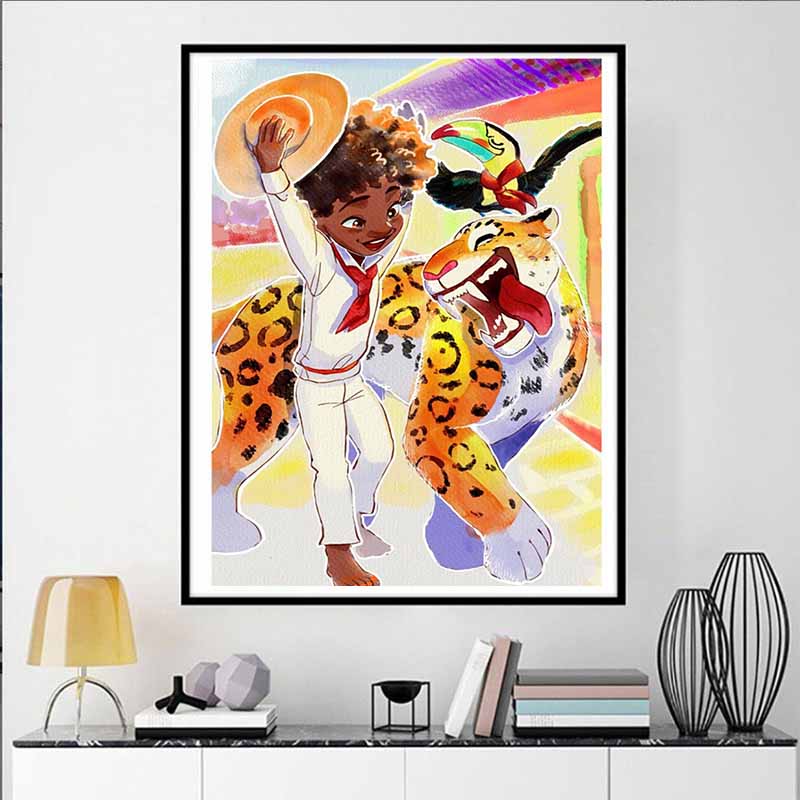 Disney Diamond Painting Antonio and His Animal Friends Illustration 5D DIY Full Round Diamond Mosaic Cartoon Embroidery Artwork Home Decor