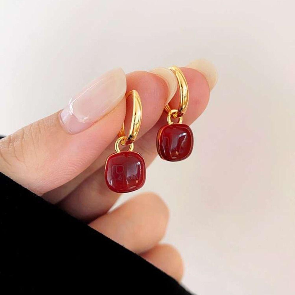 Style Jewelry Accessories Ear Buckle Small Huggie Earrings Women Hoop Earrings Wine Red Earrings
