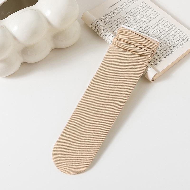 Женские белые носки до середины икры из ледяного шелка: Тонкий, Однотонный, Вельвет, Весна/Лето