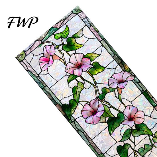 Opaque Glass Film Begonia Window Privacy Static Sticker Retro Color Texture Glue-free Cling Non-adhesive Easy Care Decoration for Home Bathroom Door