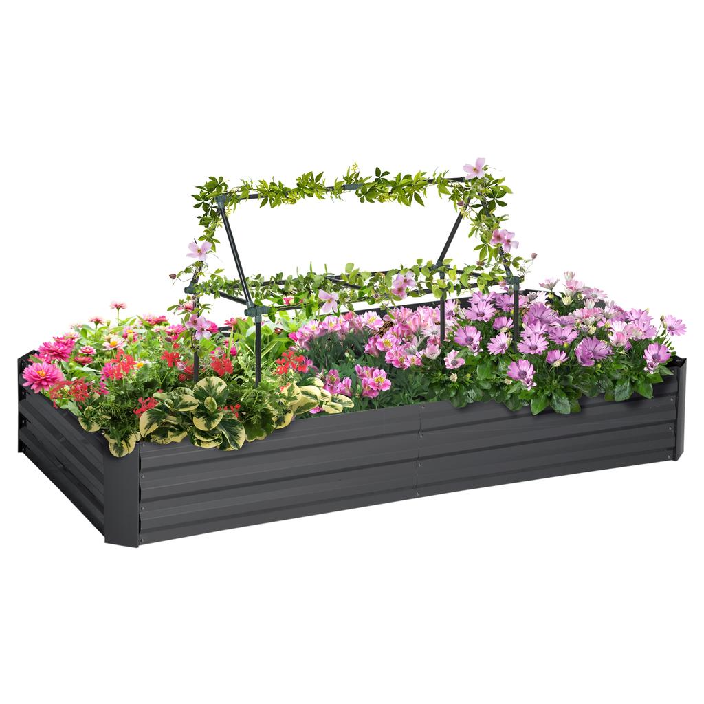 Raised Garden Bed Rectangular Metal Planter with Stakes for Tomatoes and Climbing Plants 180 x 90 x 29.5 cm