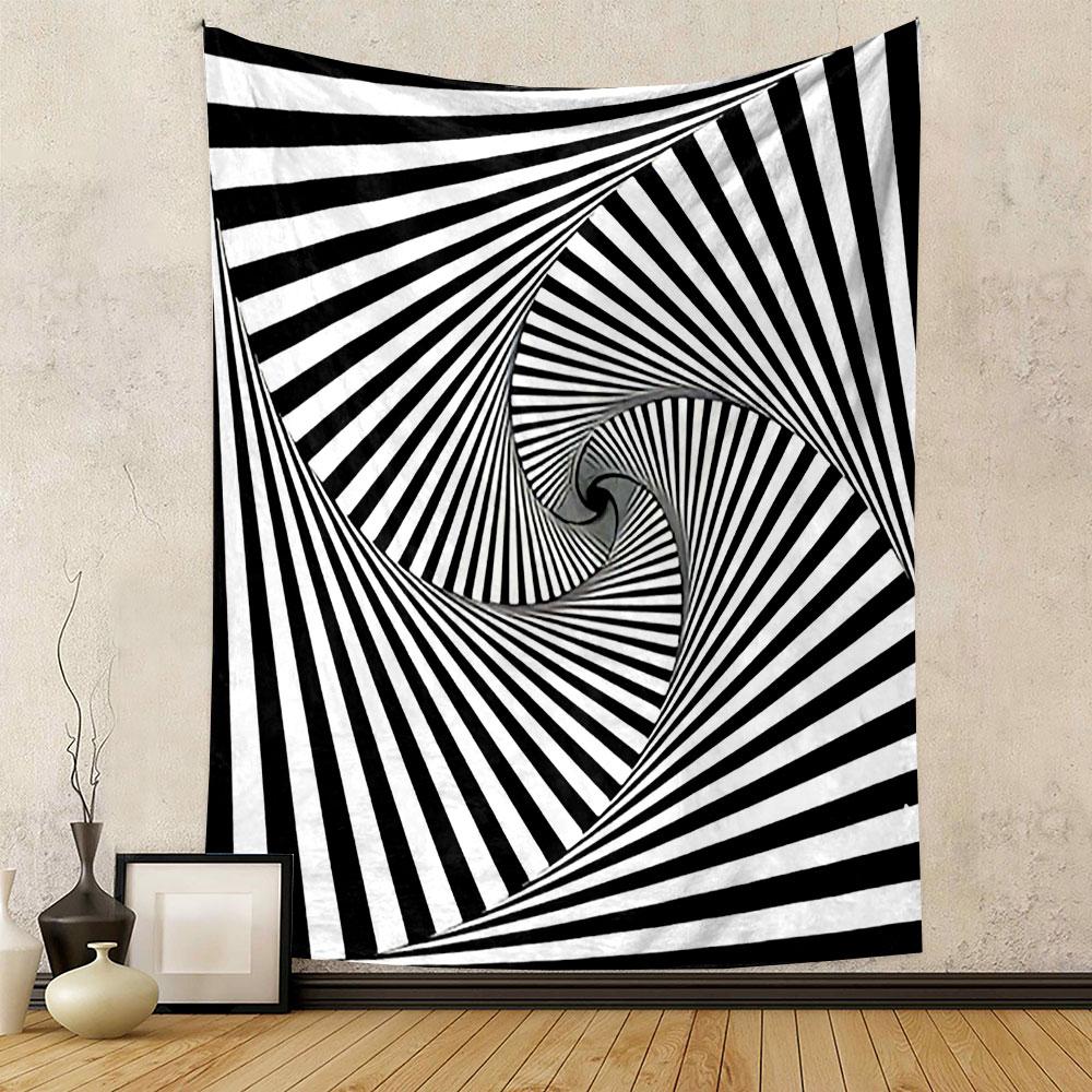 "Black and White Spiral Illusion Tapestry" Patterned Tapestry Decorative Wall Hanging, Home Bedroom Living Room Decor