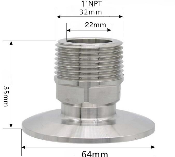 Шестигранник 1/4" 3/8" 1/2" 3/4" 1" 1-1/2" 2" NPT Наружная резьба x 0,5" 1,5" 2" Тройной зажим Соединительная труба Фитинг Нержавеющая сталь 304 316L Санитарный
