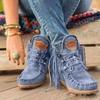 Foreign Trade Large Size Fringed Western Denim Style Medium Tube High-top Women's Boots Autumn and Winter New Flat Bottom Round Head Women's Shoes