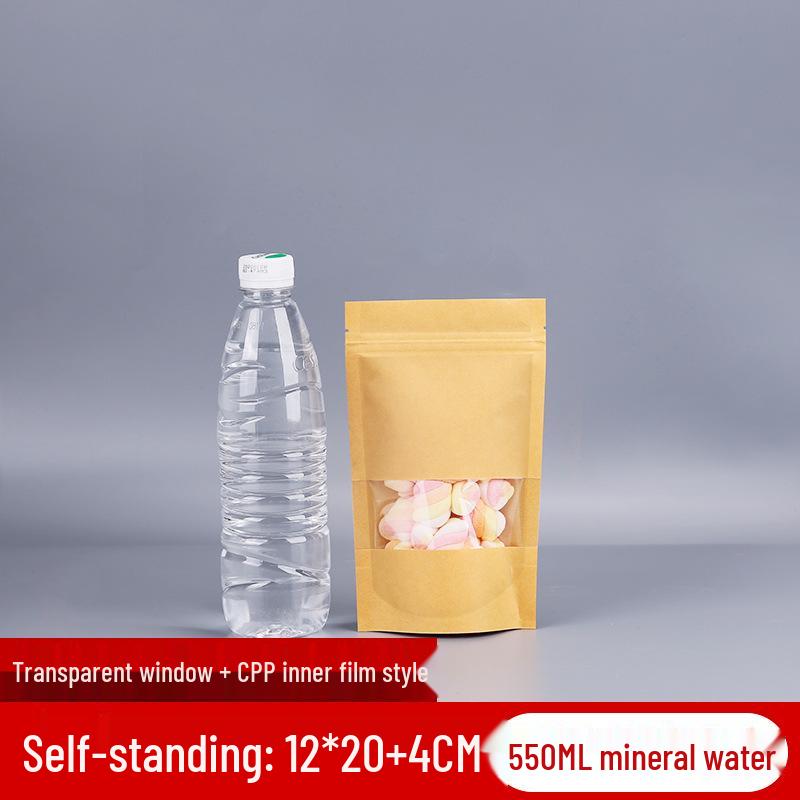 Self-Standing Transparent Window Kraft Paper Food Bag - Moisture-Proof & Self-Sealing for Tea Packaging