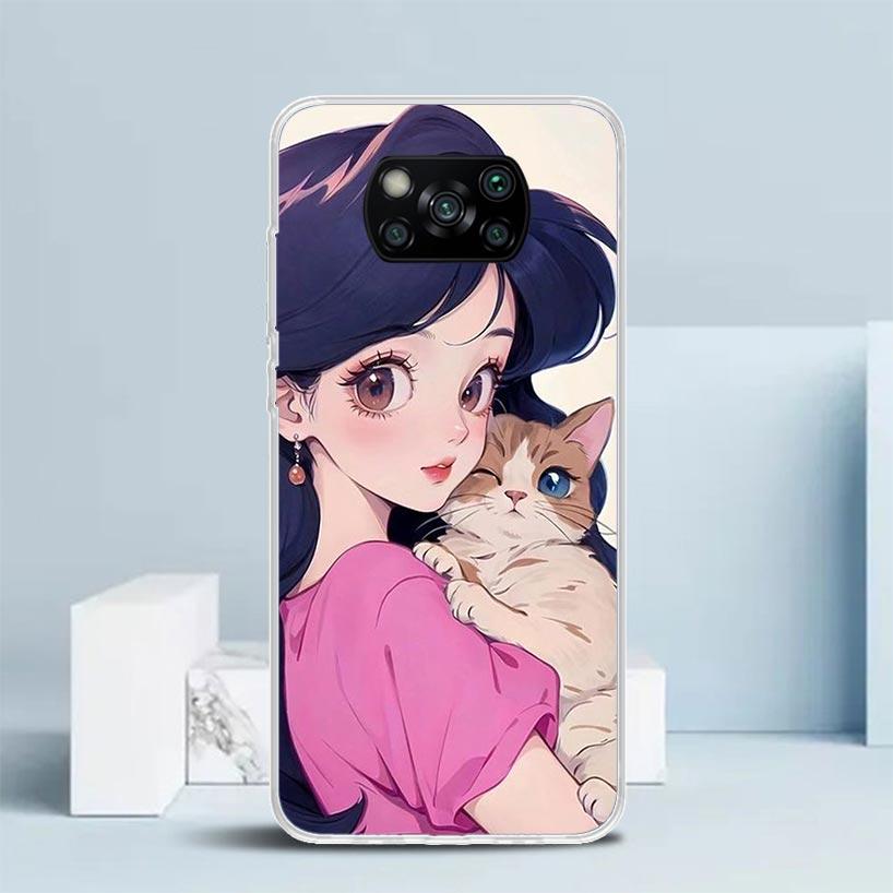 Милый Аниме Инс Девочки Животное Кот Чехол Для Телефона Для Xiaomi Poco F7 Ultra X5 X6 X7 Pro M7 Redmi 15C 15 13C 13 12C 12 10C 10 10A 9 9C 9