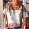 Женская футболка в стиле ретро с этническим узором и принтом, летняя одежда с короткими рукавами, уличная повседневная пуловер с круглым вырезом, женские футболки