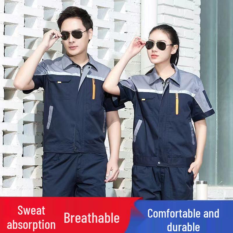 Мужской летний комплект рабочей одежды с коротким рукавом - Дышащий, тонкий, износостойкий для мастерской, строительства и авторемонта.