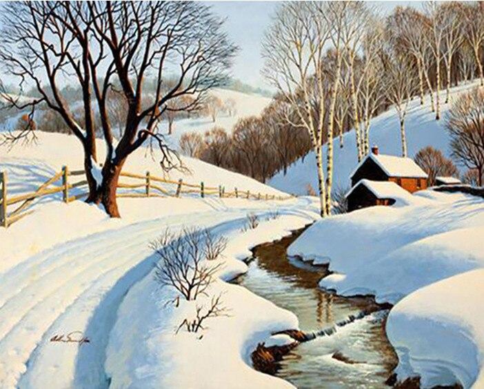 DIY 5D Diamond Painting House Diamond Embroidery Winter Snow Scenery Full Round Mosaic Resin Landscape Cross Stitch Kits