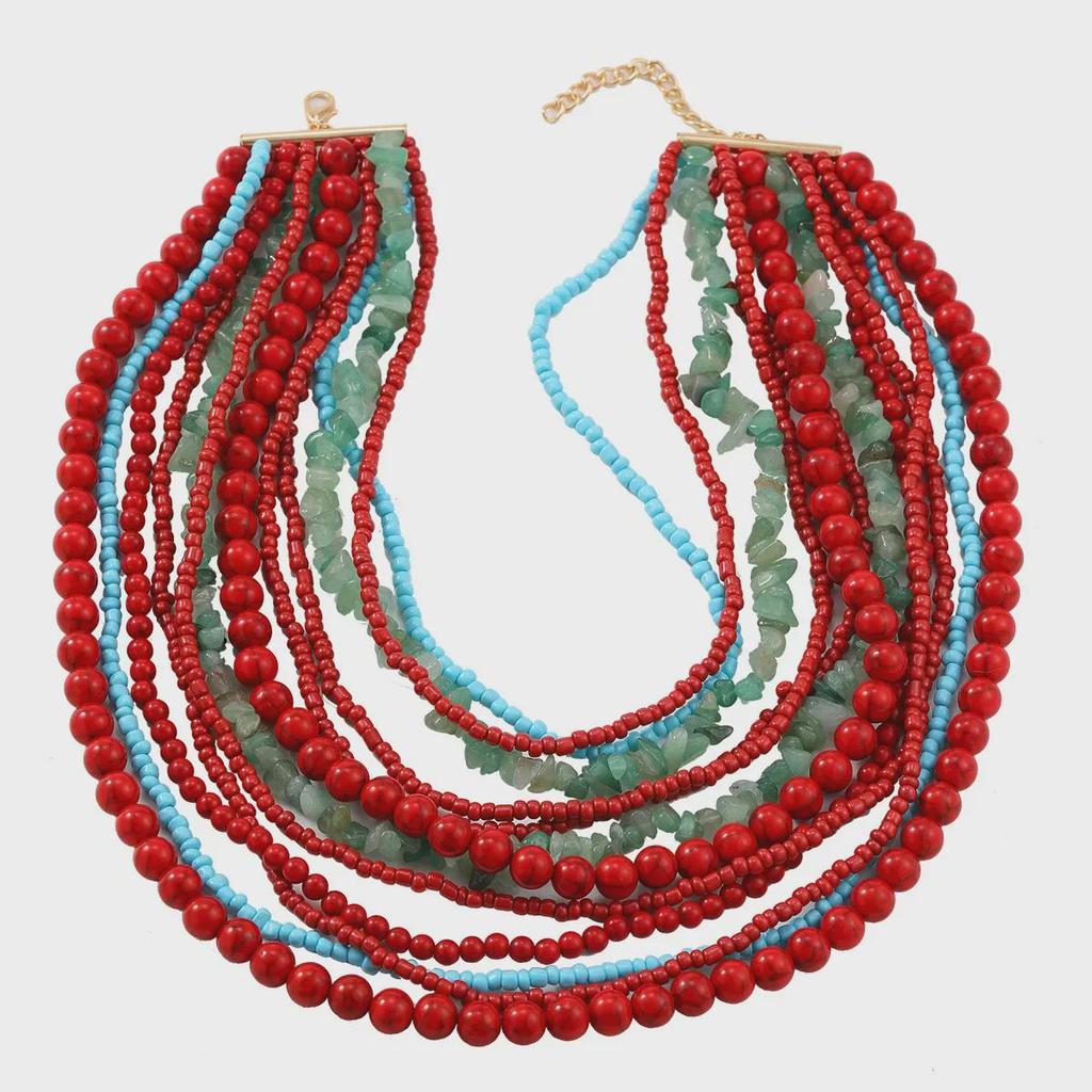 Exaggerated Multi-Layer Natural Gravel Beaded Necklace: European & American Luxury Handmade Stacked Clavicle Chain