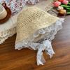 Новая корейская простая кружевная соломенная шляпа с широкими полями для женщин, летняя, для улицы, с вырезами, дышащая, солнцезащитная, для морского отдыха, солнцезащитные шляпы