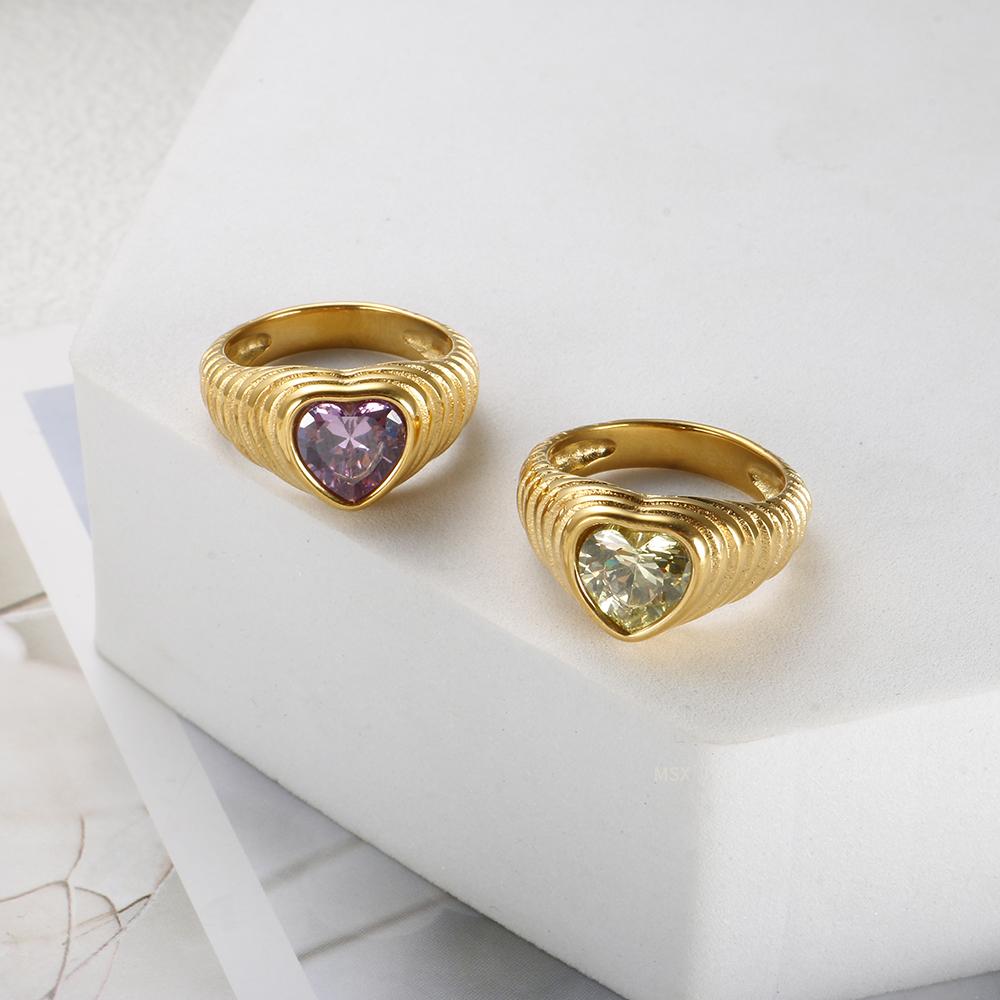 Роскошное кольцо с сердечком из нержавеющей стали 316 для женщин, высококачественные кольца с персиковым сердечком и цирконием, кольца на палец, ювелирные изделия