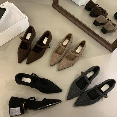 Французский темперамент толстый каблук с юбкой слово с Мэри Джейн женские остроносые профессиональные высокие каблуки универсальные бархатные женские хлопковые туфли