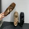 Retro Square Head Suede Light Mouth Single Shoes Women's Autumn New Korean Version Cross Belt Ballet Style Flat Mary Jane Shoes