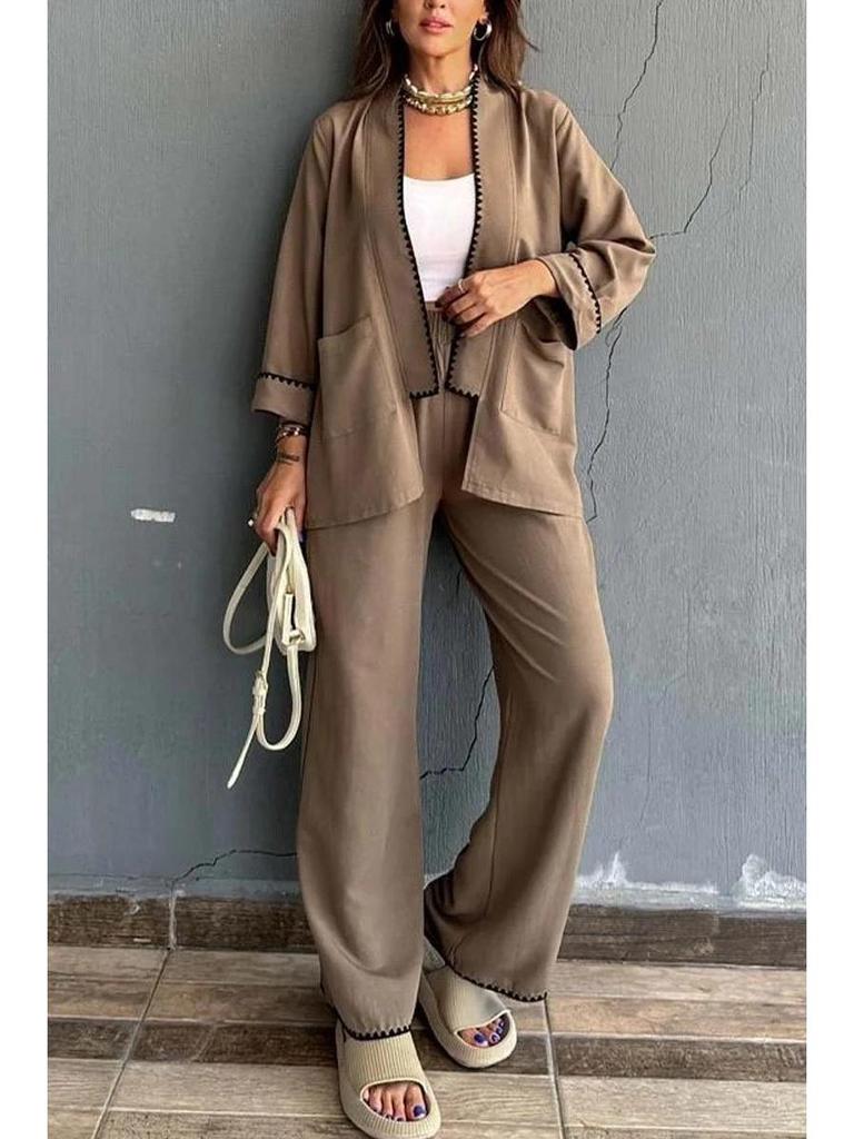2024 Women's Fashion Casual Cardigan & Wide-Leg Pants Set