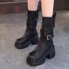 Soft Leather Thick-soled Small Thick-heeled Short Boots Women's Martin Boots, New High-heeled Belt Buckle Medium Boots In Autumn and Winter 2025