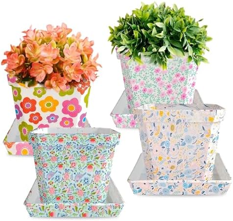 Modern Decorative Plastic Plant Pots Printed Flower Pot Pallet Container for Indoor/Outdoor for Room Balcony