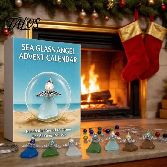 Christmas Countdown Gift for Women Sea Glass Angel Advent Calendar 2026, 24 Days Ornaments Creative Coastal Decor Lovers Calendar, Cute Doll Pendants