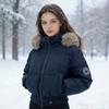 Winter new American short waist thin cotton clothes jacket velvet thickened high waist versatile cotton clothes