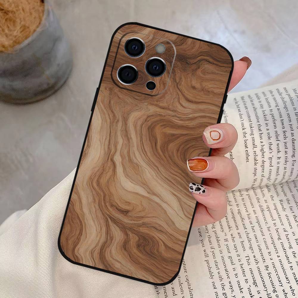 Carved Wood Phone Case Silicone Soft For IPhone 17 16 15 14 13 12 11 X XR Plus Pro Max Plus