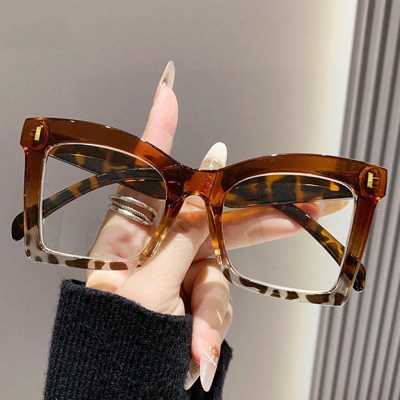 Oversized Leopard Reading Eye Glasses Women Myopia Customize Prescription Optical Anti Blue Light Frames Presbyopia 1.0 To 4.0