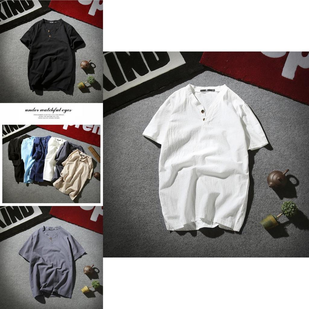 Exquisite 2018 Summer Japanese Linen Short-sleeved T-shirt For Men With Retro Appeal