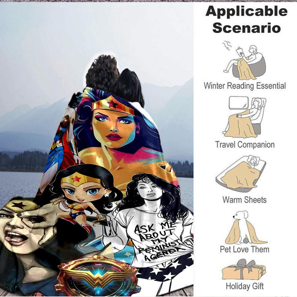 1 шт. Фланелевое одеяло Wonder Woman Мягкое, теплое и уютное для дивана, кровати, офиса и путешествий Универсальное всесезонное Подарок, Рождественский подарок