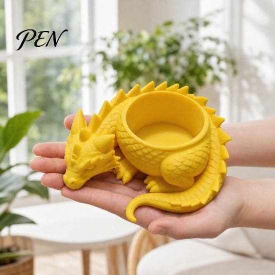 Маленький горшок для растения Дракон, 3D-печатный цветочный горшок, Горшок в сказочном стиле в форме дракона, Черный, с дышащей конструкцией, Контейнер для домашнего декора, Желтый