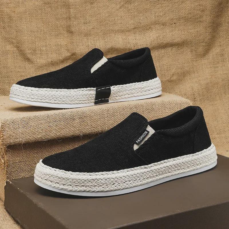 Men's Spring 2024 White Casual Slip-On Canvas Sneakers, Breathable Old Beijing Style