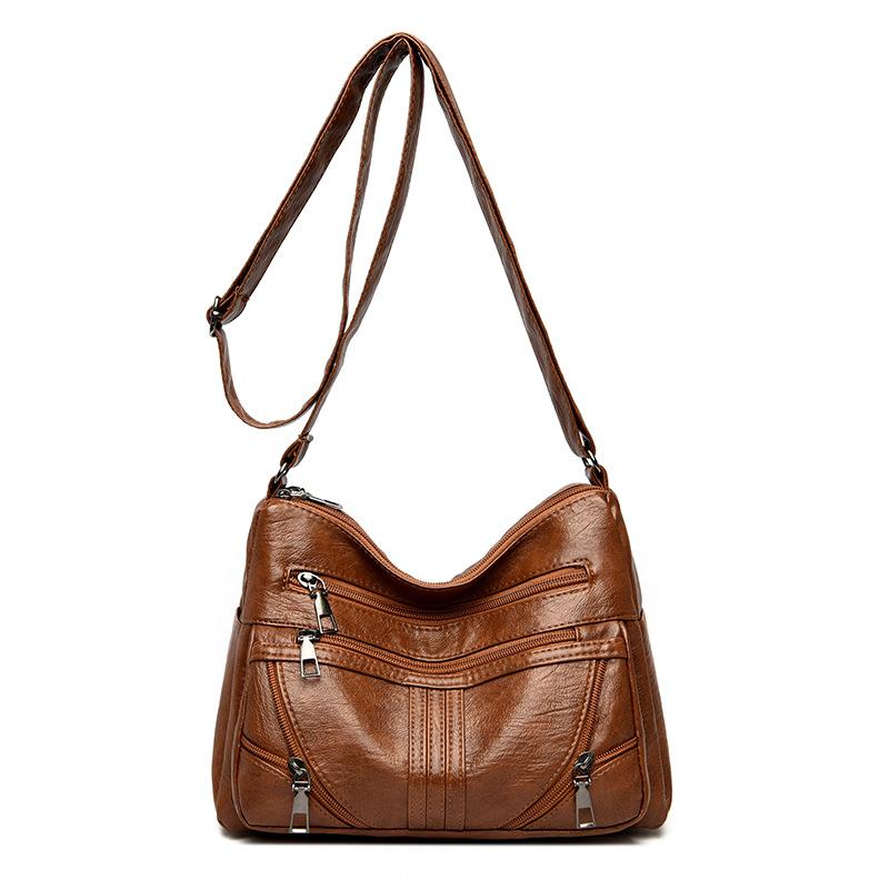 Middle-aged and Elderly Women's Bag Soft Leather One-shoulder Crossbody Bag Middle-aged Casual Women's Backpack New Multi-layer Women