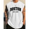 Мужская летняя мода повседневный спортивный свободный жилет с принтом Boston est 1997 удобный дышащий круглый вырез без рукавов