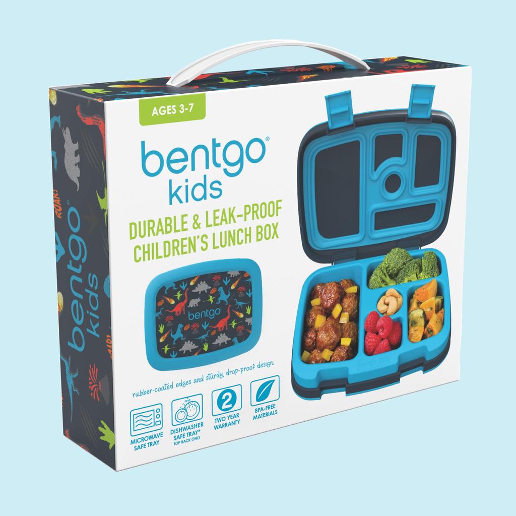 Bentgo Kids' Lunch Box with Kids' Print Dinosaur Design, Leak-Proof, 5-Compartment Bento Style, Ideal Meal Sizes for Kids Ages 3-7, Made with
