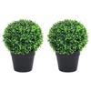 VidaXL 2 Pcs Artificial Boxwood Plants with Pots Ball Green 27 Cm