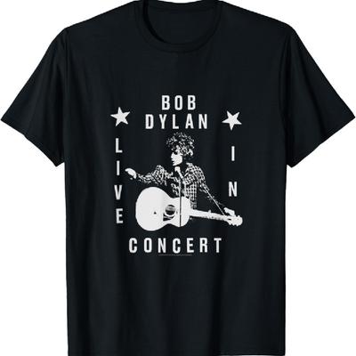 Официальная футболка Боба Дилана «Live In Concert» - Черная, Маленький размер, Унисекс, С коротким рукавом, Классический крой, Для поклонников музыки, Все возрасты_1