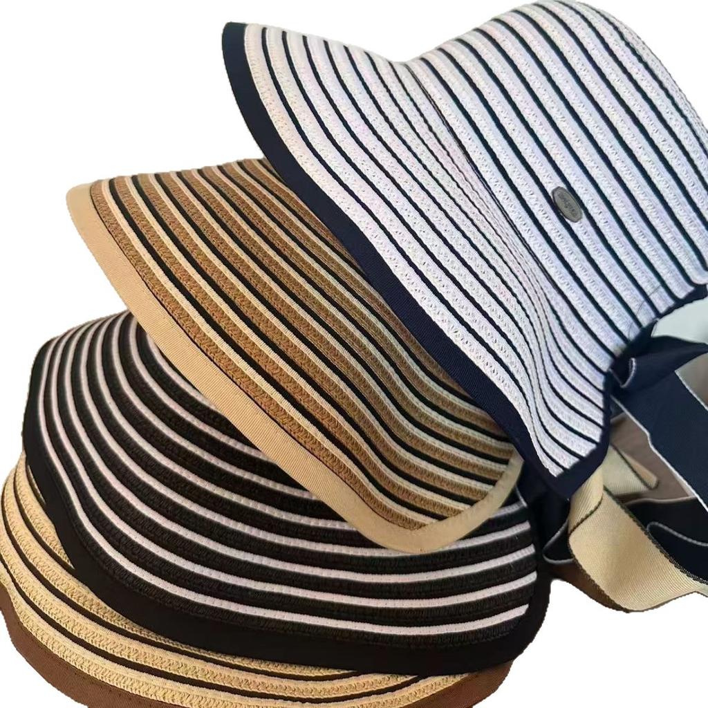 Striped straw empty top hat children summer eaves UV protection seaside beach vacation shade sun protection hat