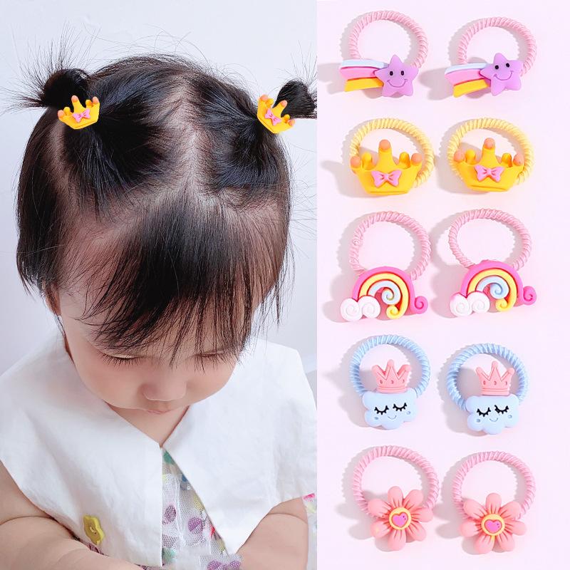 10PCS/Set 2CM Mini Cartoon Baby Girls Hair Ties Children HairBands Ponytail Elastic Rubber Band Newborn Hair Accessories