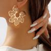 Metallic Flower Dangle Earrings with Intricate Hollow Texture Earrings for Women