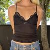 Европейское и американское кружево V-образный вырез бант однотонный на бретелях сексуальный с низким вырезом жилет однотонный облегающий топ