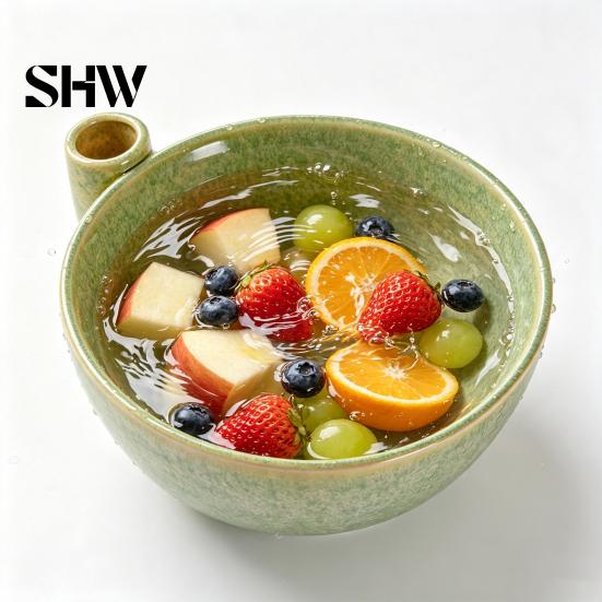 Stylish Kitchen Counter Accessories Berry Swirl Draining Bowl with Silicone Pad, Ceramic Retro Kiln Manual Lemon Juicer Tool Fired Colander,